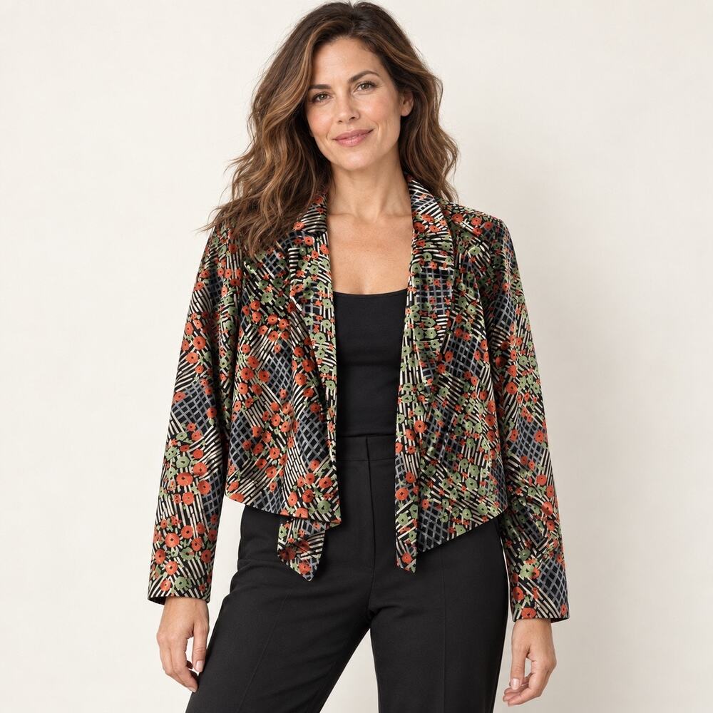 Maeve Anthropologie Size 6 Velvet Floral Geometric Draped Cropped Jacket